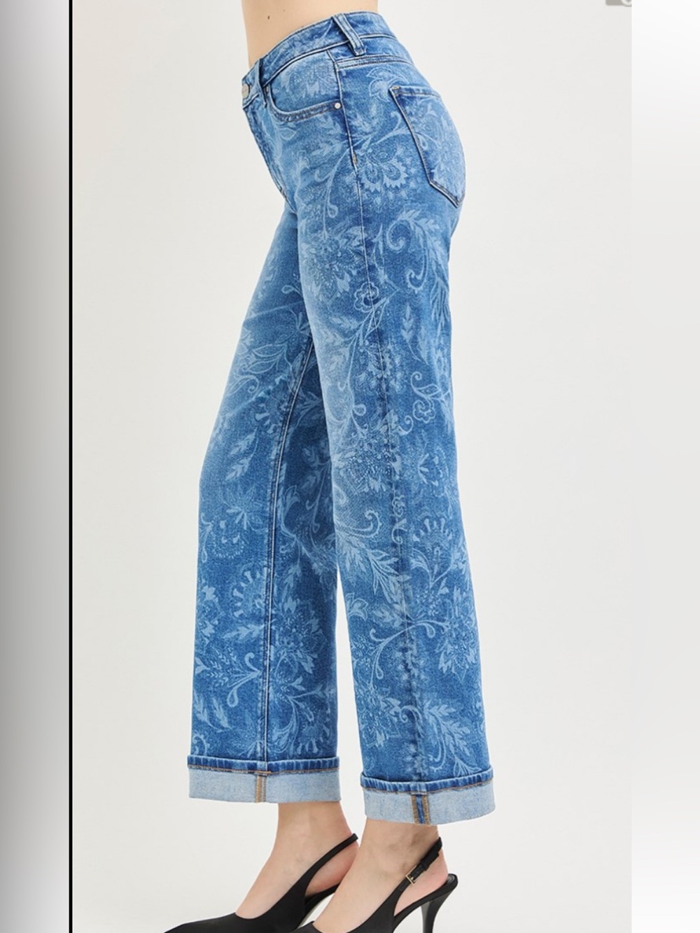97 ❤️RISEN • MID RISE ANKLE STRAIGHT PRINT DETAILS JEANS - Picture 3 of 3
